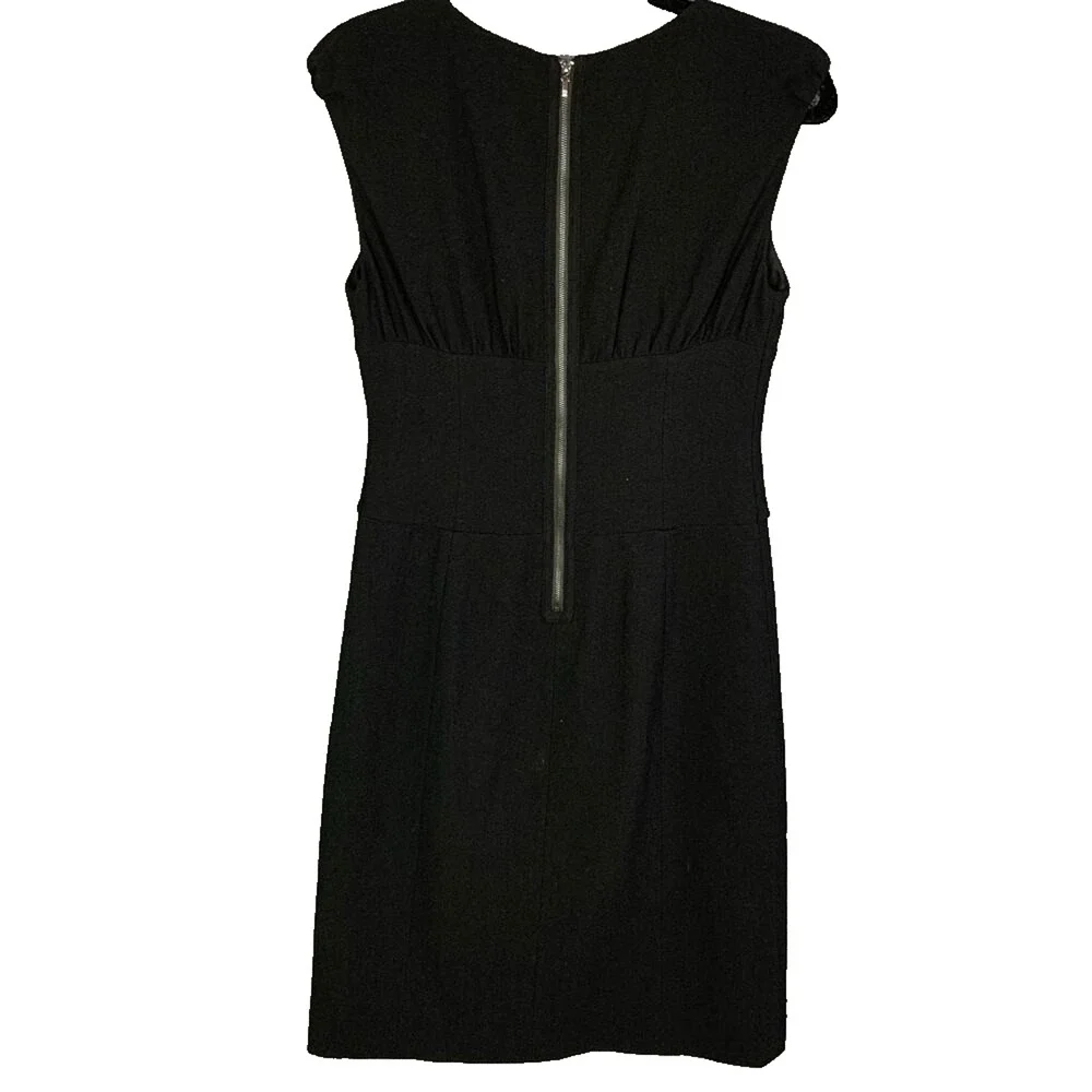 TORY BURCH Patrice Wool Crepe Dress Black Sheath Sleeveless Twist Front V neck 8